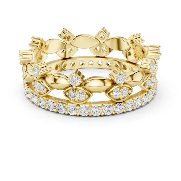 Top View: Round Diamond Ring with Pave Setting in 14k Yellow Gold - Lab Grown - Driona Jewels