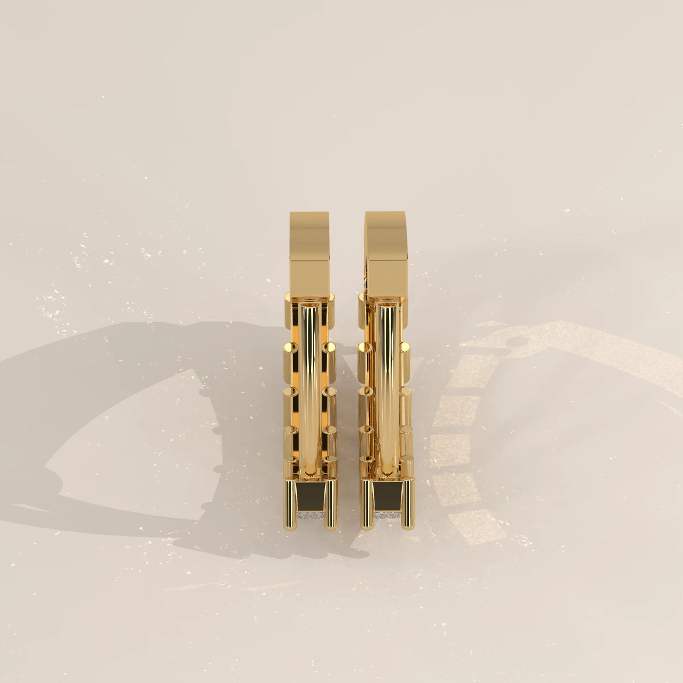 Side Profile: Baguette Diamond Huggie Hoop Earrings with Prong Setting in Yellow Gold – Lab Grown – Driona Jewels