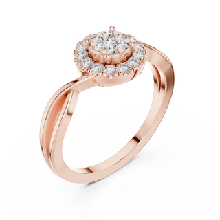 18K Rose Gold Diamond Engagement Ring featuring Cluster Halo Infinity Split Shank style with Luxury finish for women - Perfect Bridal & Anniversary Gift - 45 Degree Angled View