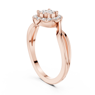 18K Rose Gold Diamond Engagement Ring featuring Cluster Halo Infinity Split Shank style with Luxury finish for women - Perfect Bridal & Anniversary Gift - 45 Degree Angled View