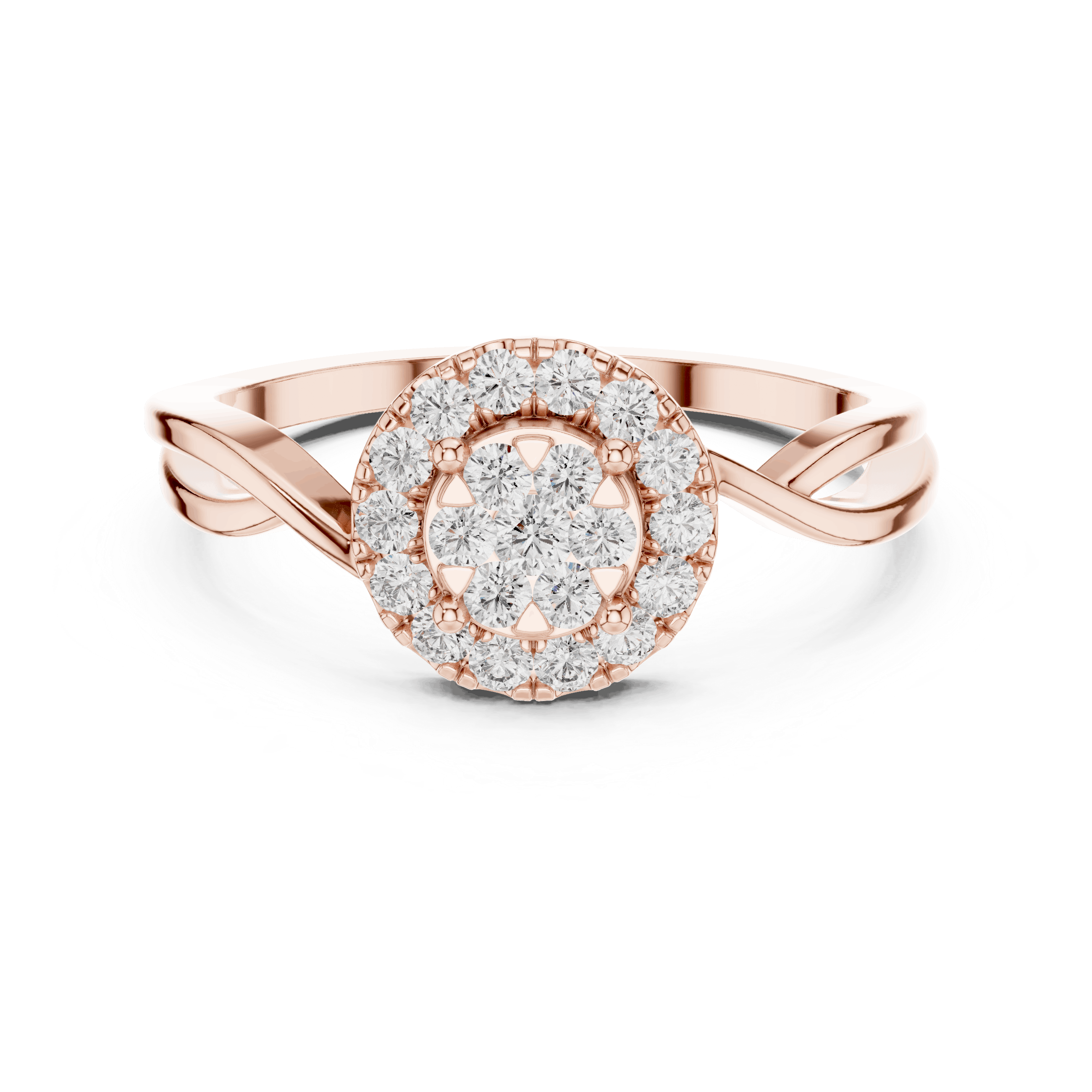 18K Rose Gold Diamond Engagement Ring featuring Cluster Halo Infinity Split Shank style with Luxury finish for women - Perfect Bridal & Anniversary Gift - Top View