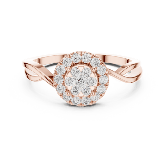 18K Rose Gold Diamond Engagement Ring featuring Cluster Halo Infinity Split Shank style with Luxury finish for women - Perfect Bridal & Anniversary Gift - Top View