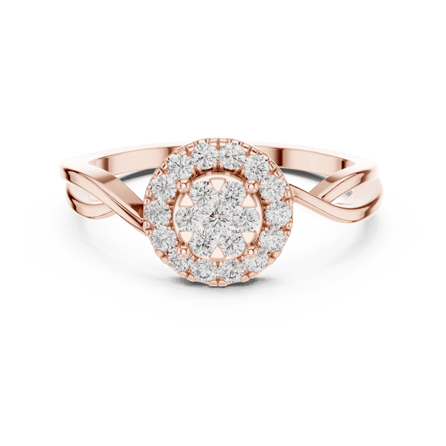 18K Rose Gold Diamond Engagement Ring featuring Cluster Halo Infinity Split Shank style with Luxury finish for women - Perfect Bridal & Anniversary Gift - Top View