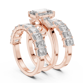 18K Rose Gold Diamond Bridal Ring Set featuring Emerald Cut Stackable Eternity style with Luxury finish for women - Perfect Wedding & Anniversary Gift - 45 Degree Angled View