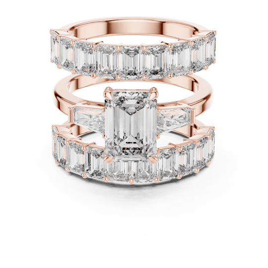 18K Rose Gold Diamond Bridal Ring Set featuring Emerald Cut Stackable Eternity style with Luxury finish for women - Perfect Wedding & Anniversary Gift - Front View
