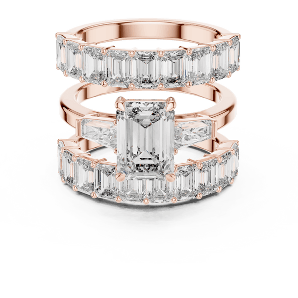 18K Rose Gold Diamond Bridal Ring Set featuring Emerald Cut Stackable Eternity style with Luxury finish for women - Perfect Wedding & Anniversary Gift - Front View
