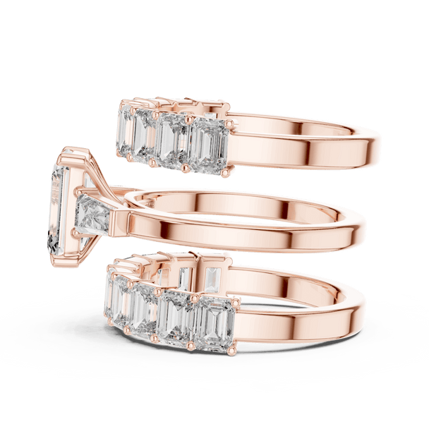18K Rose Gold Diamond Bridal Ring Set featuring Emerald Cut Stackable Eternity style with Luxury finish for women - Perfect Wedding & Anniversary Gift - Side View