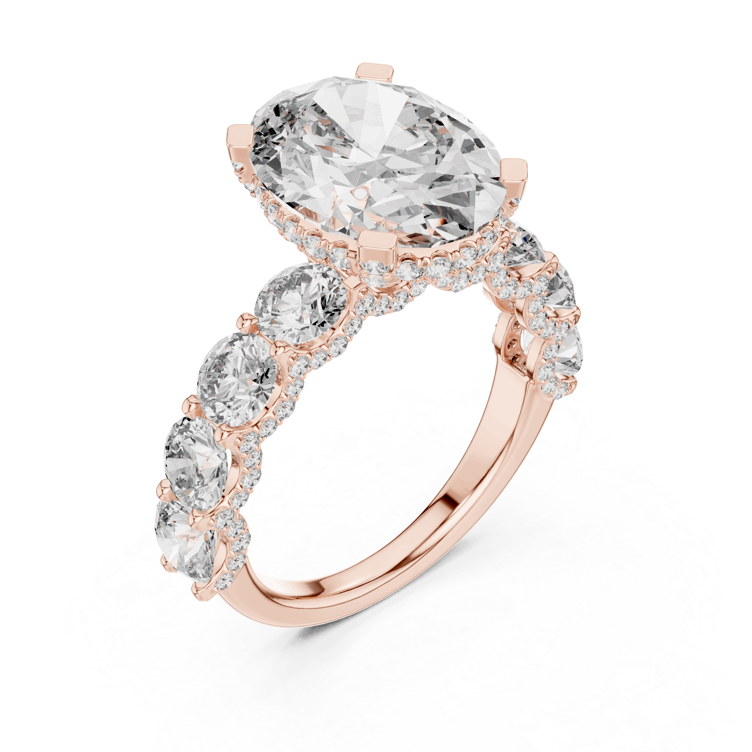 18K Rose Gold Diamond Engagement Ring featuring Floral Cluster style with Luxury finish for women - Perfect Bridal & Anniversary Gift - 45 Degree Angled View
