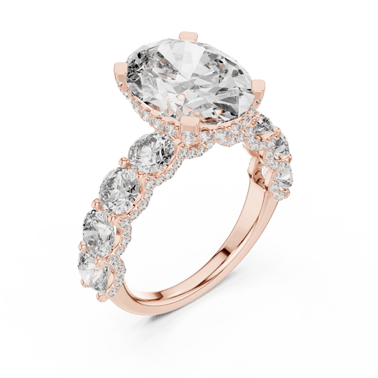18K Rose Gold Diamond Engagement Ring featuring Floral Cluster style with Luxury finish for women - Perfect Bridal & Anniversary Gift - 45 Degree Angled View