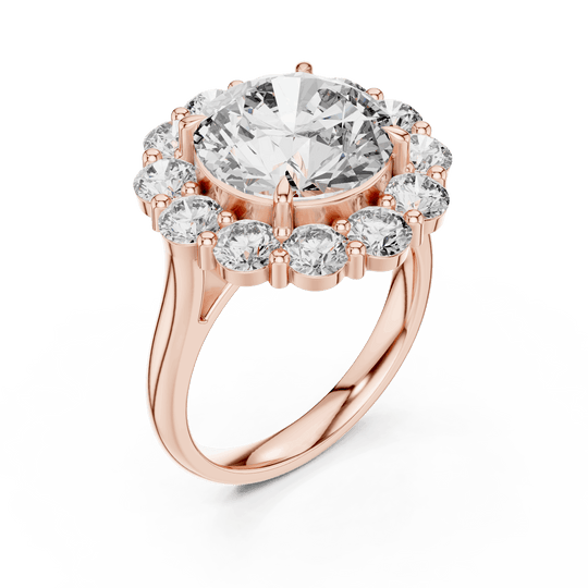 18K Rose Gold Diamond Engagement Ring featuring Floral Cluster style with Luxury finish for women - Perfect Bridal & Anniversary Gift - 45 Degree Angled View