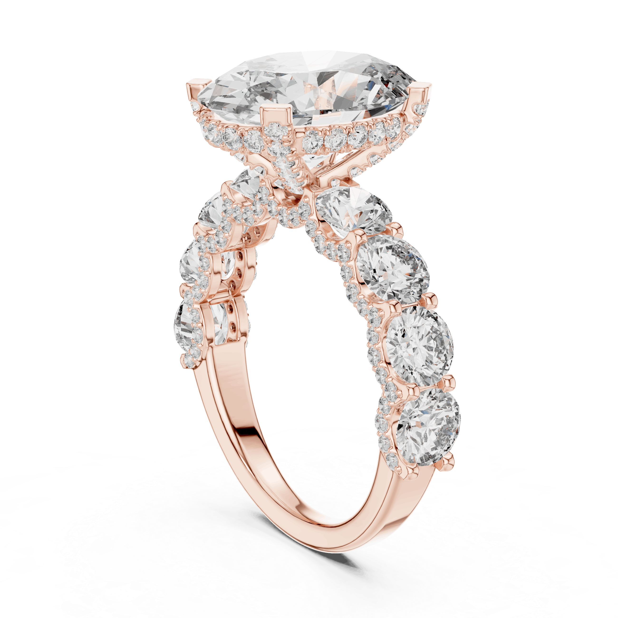 18K Rose Gold Diamond Engagement Ring featuring Floral Cluster style with Luxury finish for women - Perfect Bridal & Anniversary Gift - 45 Degree Angled View