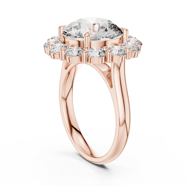 18K Rose Gold Diamond Engagement Ring featuring Floral Cluster style with Luxury finish for women - Perfect Bridal & Anniversary Gift - 45 Degree Angled View