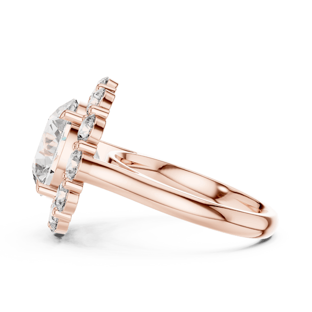 18K Rose Gold Diamond Engagement Ring featuring Halo style with Luxury finish for women - Perfect Bridal & Anniversary Gift - Side View
