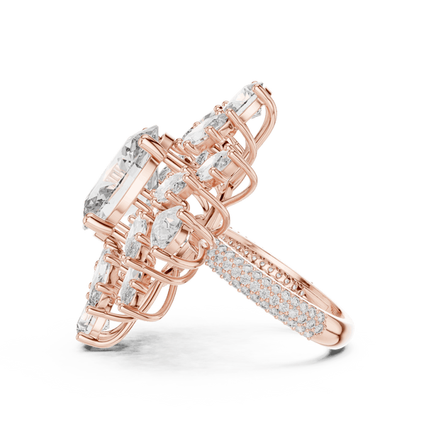 18K Rose Gold Diamond Cocktail Ring featuring Oval Starburst Marquise Pave style with Luxury finish for women - Perfect Statement & Bridal Gift - Side View