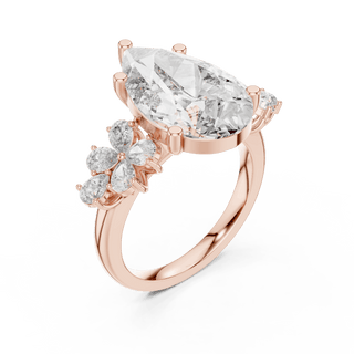 18K Rose Gold Diamond Engagement Ring featuring Pear Shaped Floral Cluster style with Luxury finish for women - Perfect Bridal & Anniversary Gift - 45 Degree Angled View