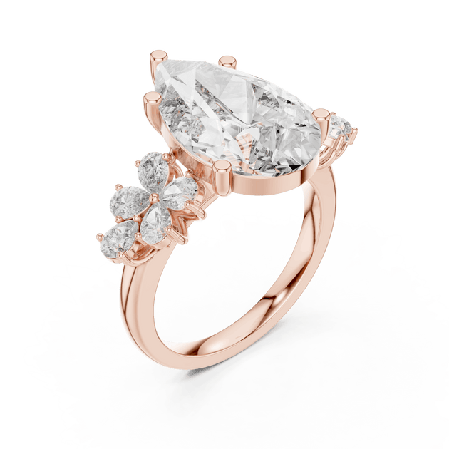 18K Rose Gold Diamond Engagement Ring featuring Pear Shaped Floral Cluster style with Luxury finish for women - Perfect Bridal & Anniversary Gift - 45 Degree Angled View