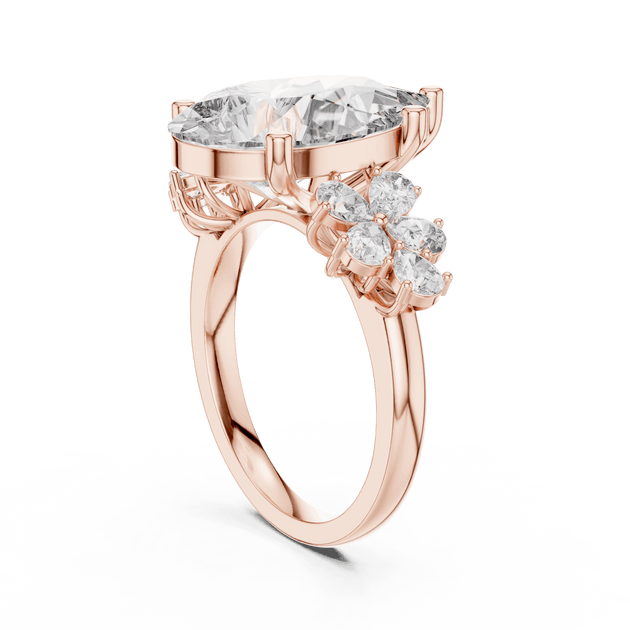 18K Rose Gold Diamond Engagement Ring featuring Pear Shaped Floral Cluster style with Luxury finish for women - Perfect Bridal & Anniversary Gift - 45 Degree Angled View