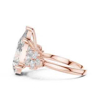 18K Rose Gold Diamond Engagement Ring featuring Pear Shaped Floral Cluster style with Luxury finish for women - Perfect Bridal & Anniversary Gift - Side View