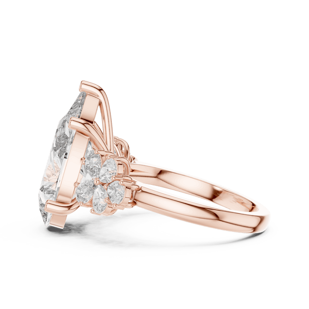 18K Rose Gold Diamond Engagement Ring featuring Pear Shaped Floral Cluster style with Luxury finish for women - Perfect Bridal & Anniversary Gift - Side View