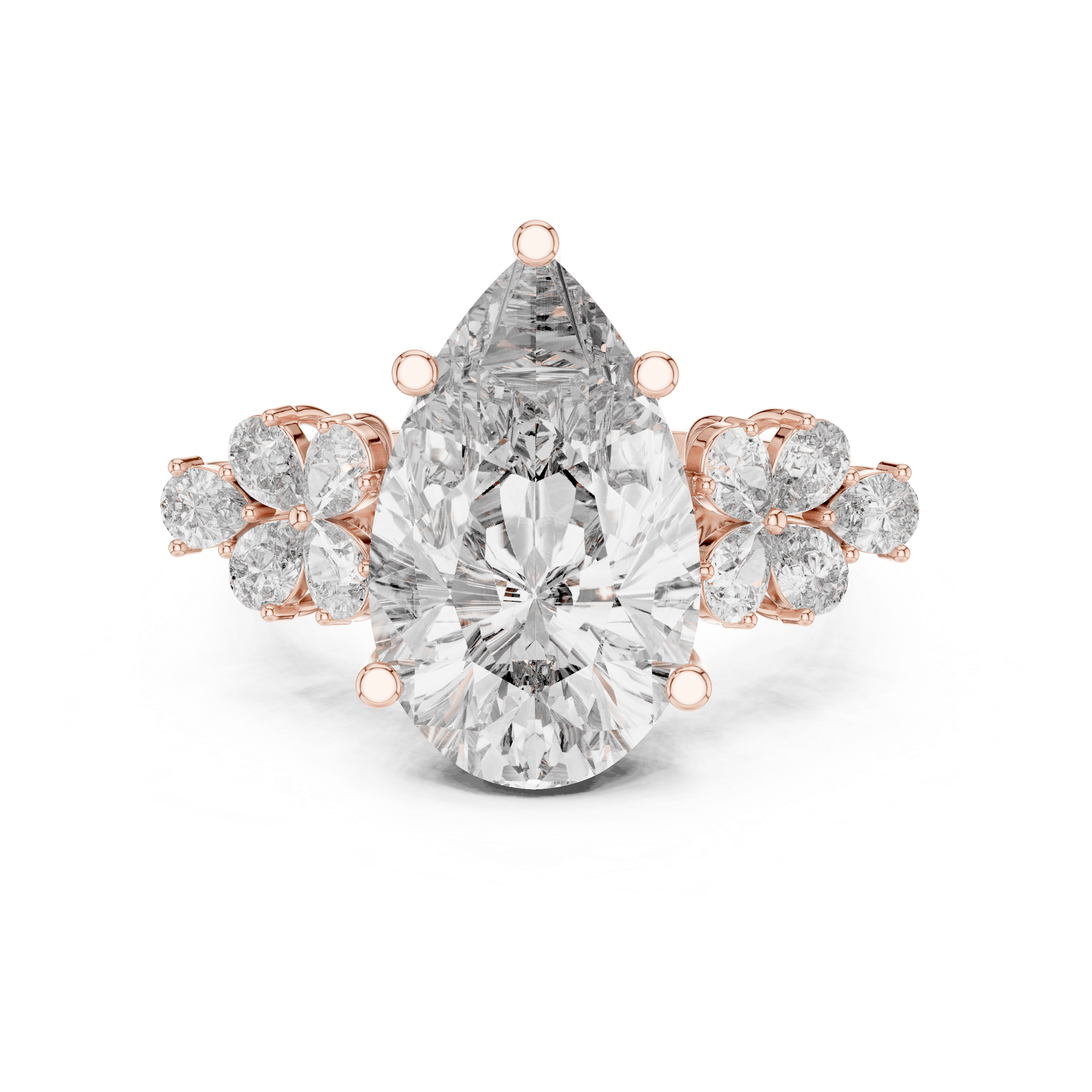 18K Rose Gold Diamond Engagement Ring featuring Pear Shaped Floral Cluster style with Luxury finish for women - Perfect Bridal & Anniversary Gift - Top View