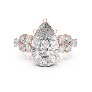 18K Rose Gold Diamond Engagement Ring featuring Pear Shaped Floral Cluster style with Luxury finish for women - Perfect Bridal & Anniversary Gift - Top View