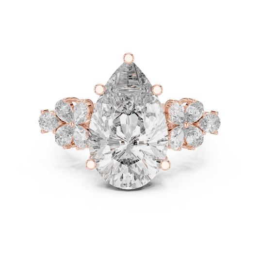18K Rose Gold Diamond Engagement Ring featuring Pear Shaped Floral Cluster style with Luxury finish for women - Perfect Bridal & Anniversary Gift - Top View