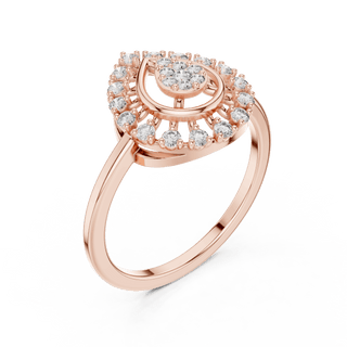 18K Rose Gold Diamond Engagement Ring featuring Pear Shaped Open Lace Halo Cluster style with Luxury finish for women - Perfect Bridal & Anniversary Gift - 45 Degree Angled View