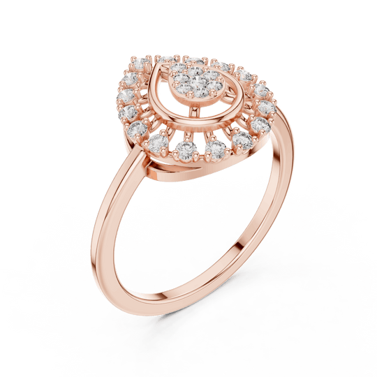 18K Rose Gold Diamond Engagement Ring featuring Pear Shaped Open Lace Halo Cluster style with Luxury finish for women - Perfect Bridal & Anniversary Gift - 45 Degree Angled View