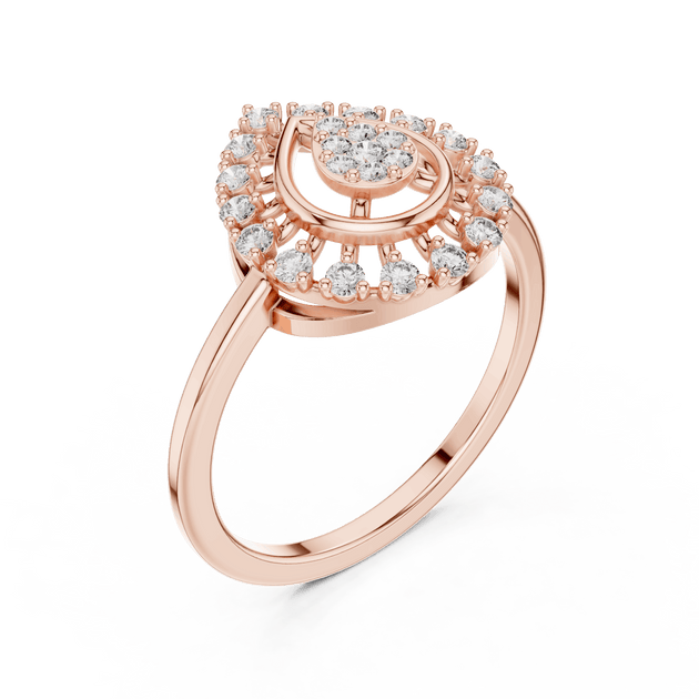 18K Rose Gold Diamond Engagement Ring featuring Pear Shaped Open Lace Halo Cluster style with Luxury finish for women - Perfect Bridal & Anniversary Gift - 45 Degree Angled View