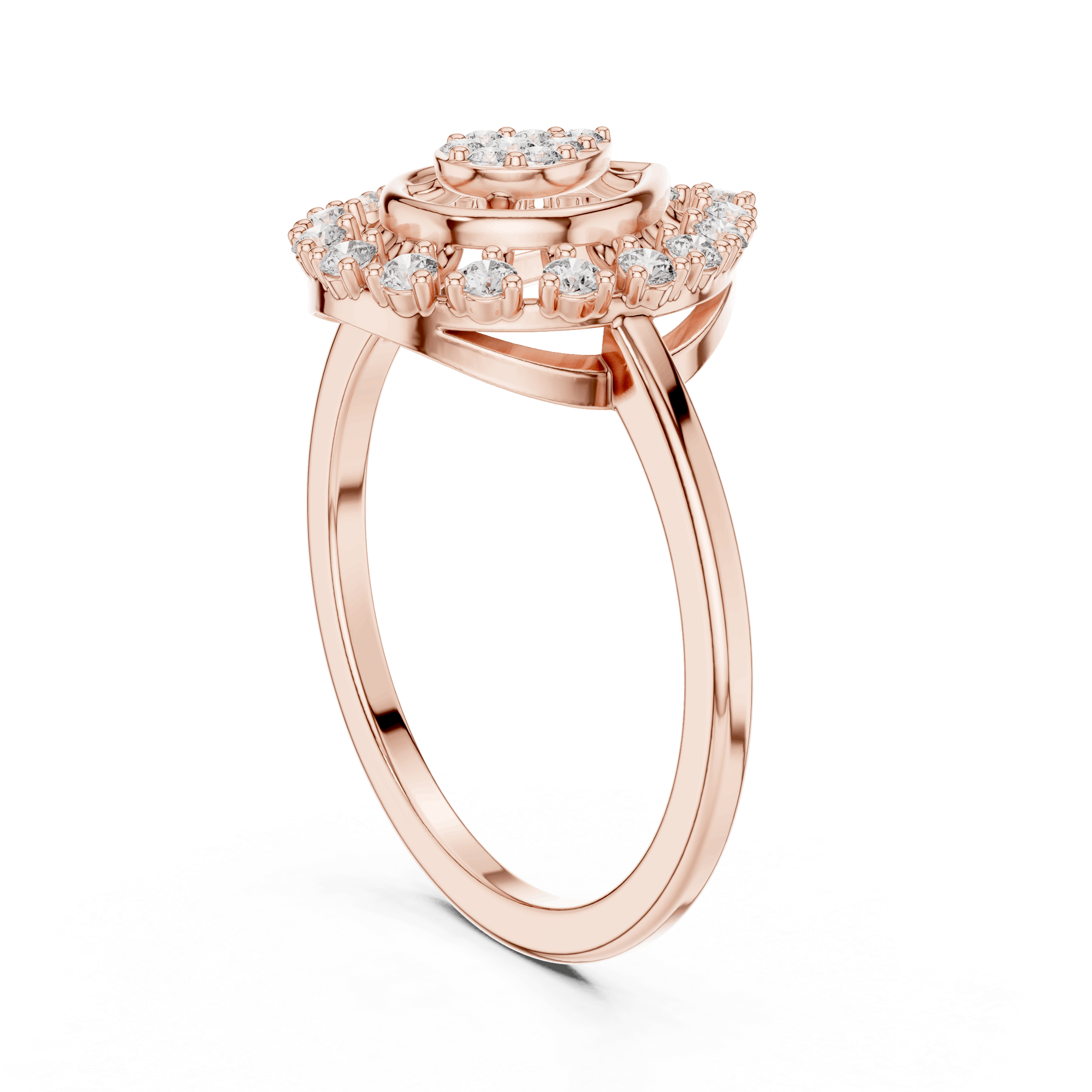 18K Rose Gold Diamond Engagement Ring featuring Pear Shaped Open Lace Halo Cluster style with Luxury finish for women - Perfect Bridal & Anniversary Gift - 45 Degree Angled View