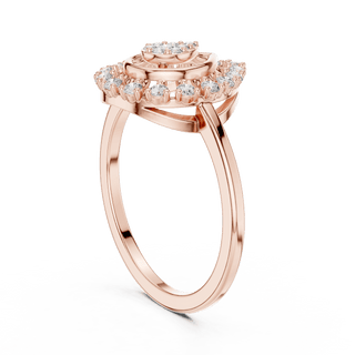 18K Rose Gold Diamond Engagement Ring featuring Pear Shaped Open Lace Halo Cluster style with Luxury finish for women - Perfect Bridal & Anniversary Gift - 45 Degree Angled View