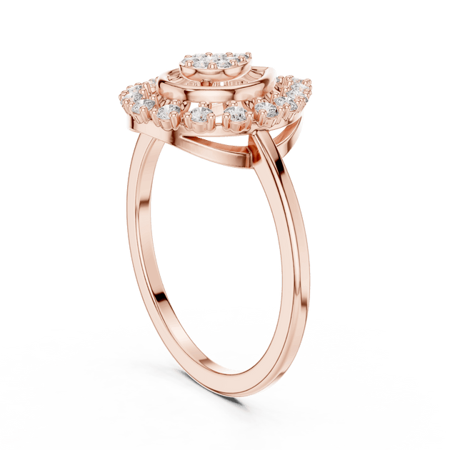 18K Rose Gold Diamond Engagement Ring featuring Pear Shaped Open Lace Halo Cluster style with Luxury finish for women - Perfect Bridal & Anniversary Gift - 45 Degree Angled View