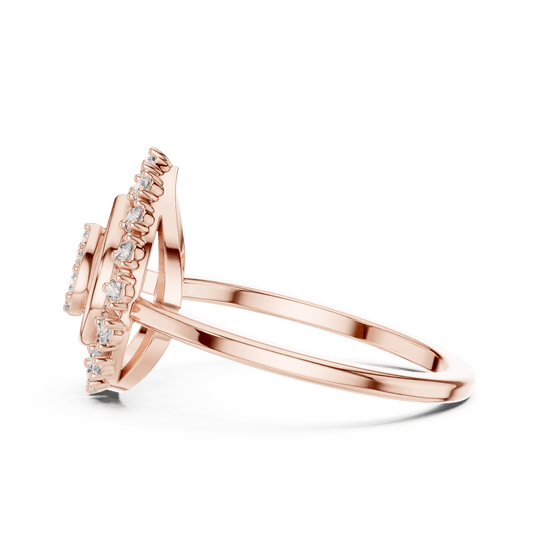 18K Rose Gold Diamond Engagement Ring featuring Pear Shaped Open Lace Halo Cluster style with Luxury finish for women - Perfect Bridal & Anniversary Gift - Side View