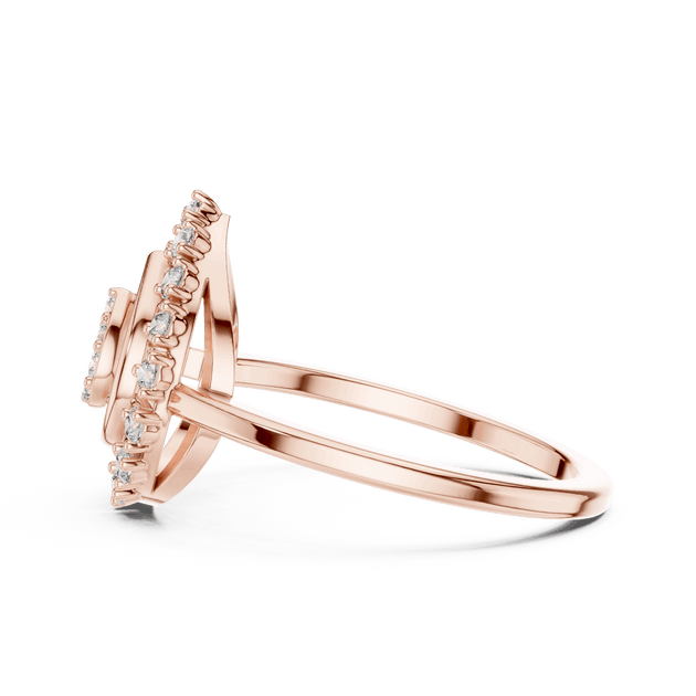 18K Rose Gold Diamond Engagement Ring featuring Pear Shaped Open Lace Halo Cluster style with Luxury finish for women - Perfect Bridal & Anniversary Gift - Side View