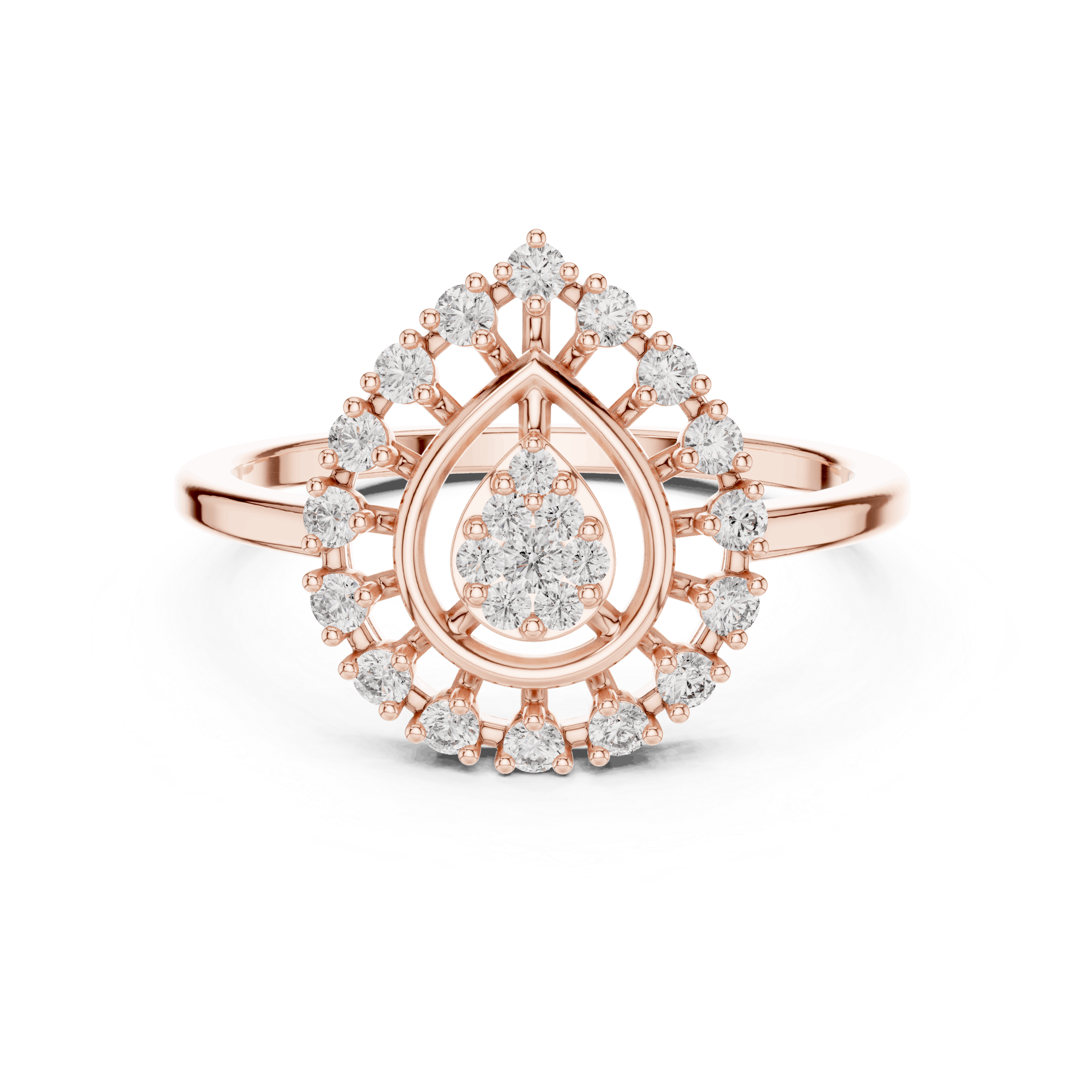 18K Rose Gold Diamond Engagement Ring featuring Pear Shaped Open Lace Halo Cluster style with Luxury finish for women - Perfect Bridal & Anniversary Gift - Top View