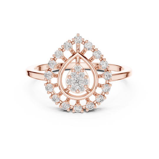 18K Rose Gold Diamond Engagement Ring featuring Pear Shaped Open Lace Halo Cluster style with Luxury finish for women - Perfect Bridal & Anniversary Gift - Top View