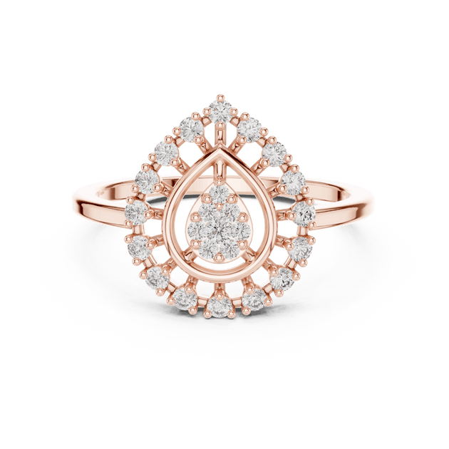 18K Rose Gold Diamond Engagement Ring featuring Pear Shaped Open Lace Halo Cluster style with Luxury finish for women - Perfect Bridal & Anniversary Gift - Top View