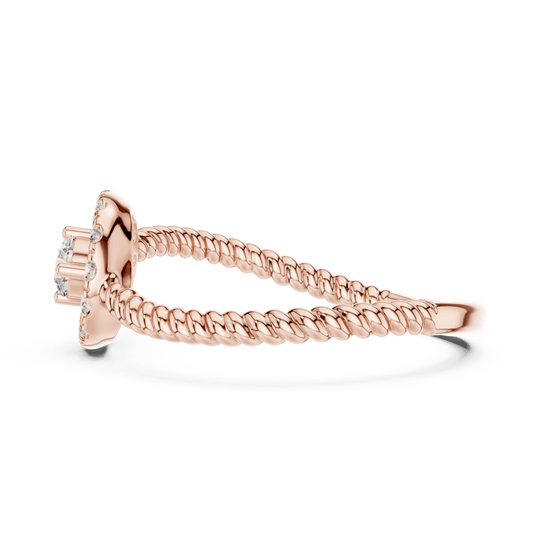 18K Rose Gold Diamond Engagement Ring featuring Round Halo Twisted Rope style with Luxury finish for women - Perfect Bridal & Anniversary Gift - Side View