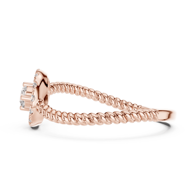 18K Rose Gold Diamond Engagement Ring featuring Round Halo Twisted Rope style with Luxury finish for women - Perfect Bridal & Anniversary Gift - Side View