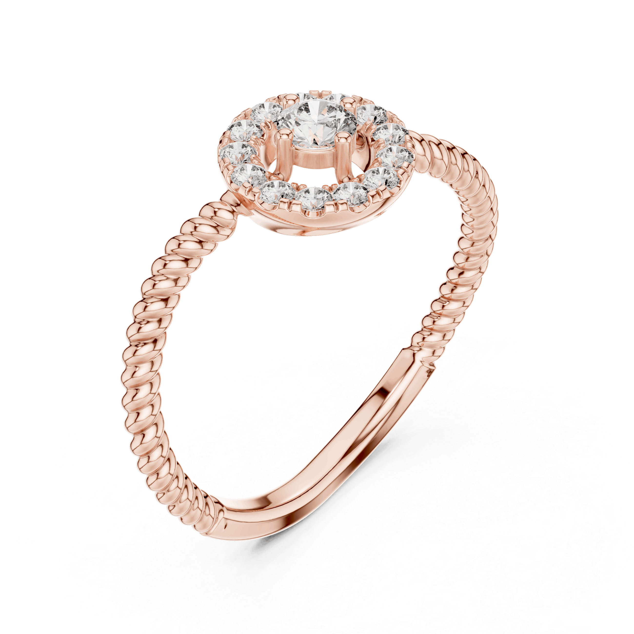 18K Rose Gold Diamond Engagement Ring featuring Round Halo Twisted Rope style with Luxury finish for women - Perfect Bridal & Anniversary Gift - Top View