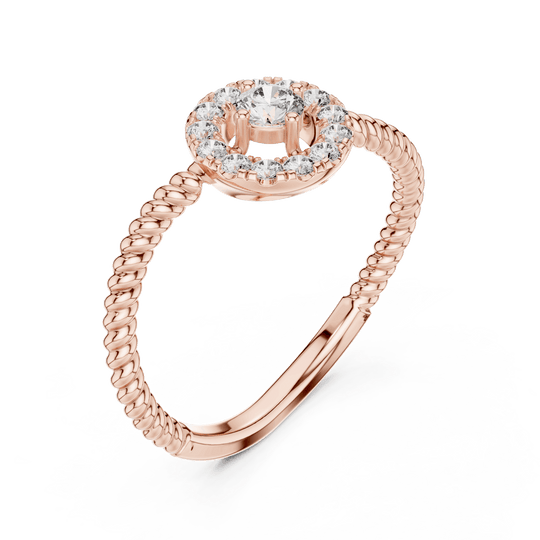 18K Rose Gold Diamond Engagement Ring featuring Round Halo Twisted Rope style with Luxury finish for women - Perfect Bridal & Anniversary Gift - Top View