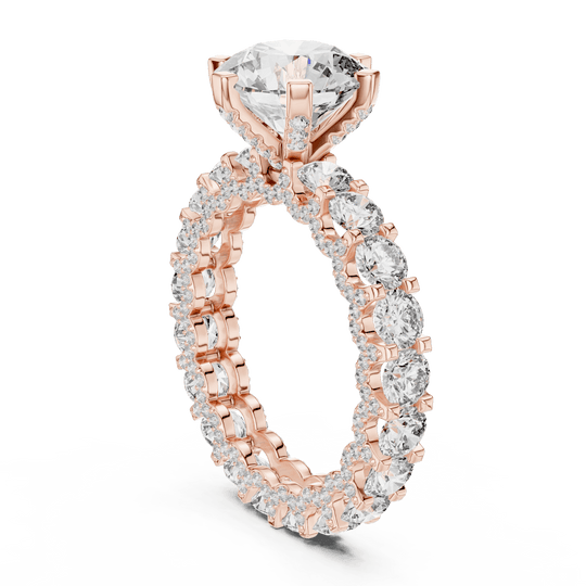 18K Rose Gold Diamond Engagement Ring featuring Round Brilliant Triple Row Eternity style with Luxury finish for women - Perfect Bridal & Anniversary Gift - 45 Degree Angled View