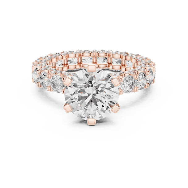 18K Rose Gold Diamond Engagement Ring featuring Round Brilliant Triple Row Eternity style with Luxury finish for women - Perfect Bridal & Anniversary Gift - Front View
