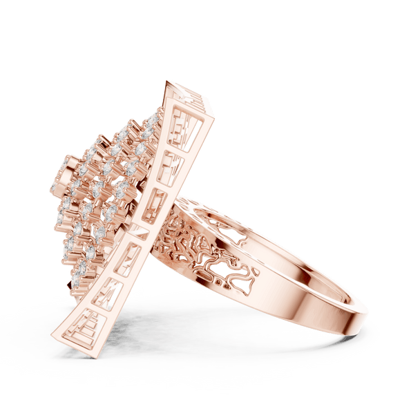 18K Rose Gold Diamond Cocktail Ring featuring Square Lattice Geometric Fretwork style with Luxury finish for women - Perfect Statement & Festive Gift - Side View