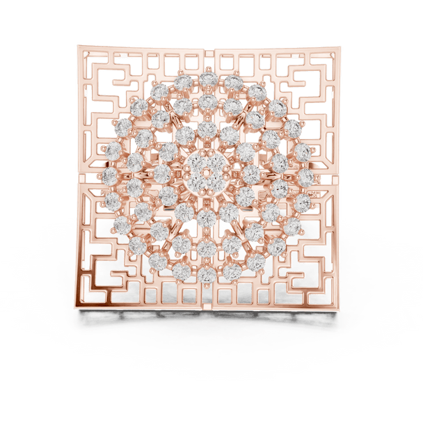 18K Rose Gold Diamond Cocktail Ring featuring Square Lattice Geometric Fretwork style with Luxury finish for women - Perfect Statement & Festive Gift - Top View