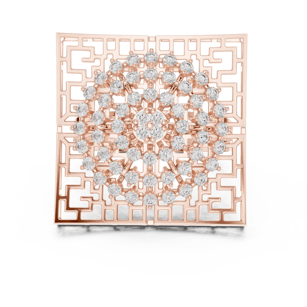 18K Rose Gold Diamond Cocktail Ring featuring Square Lattice Geometric Fretwork style with Luxury finish for women - Perfect Statement & Festive Gift - Top View