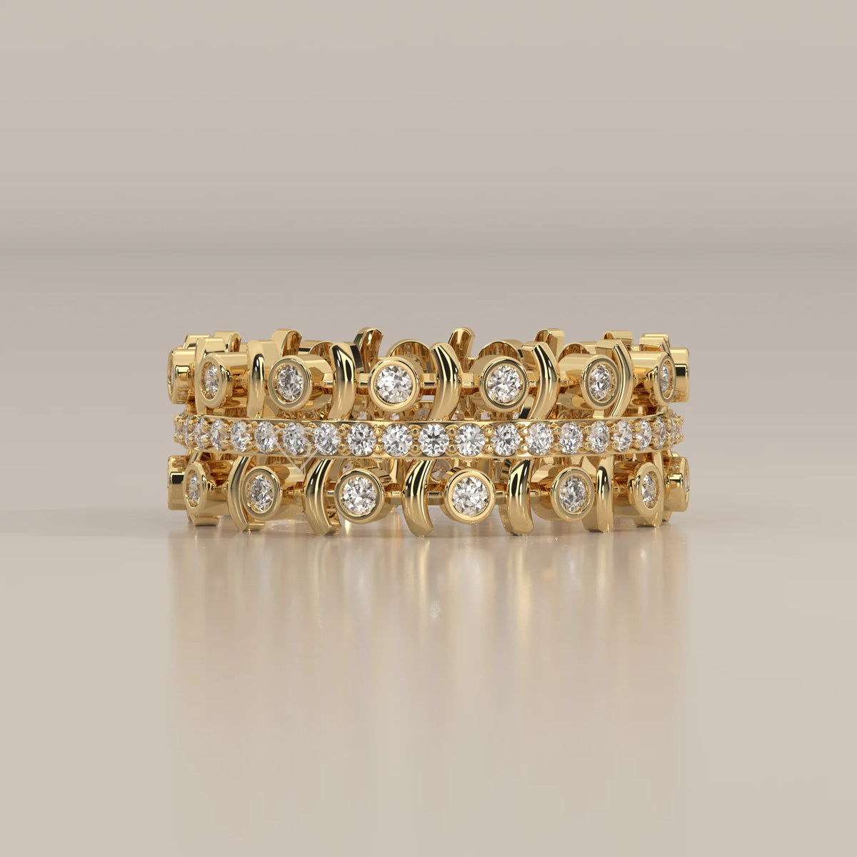 Side Profile: Round Diamond Eternity Band with Bezel Setting in Yellow Gold – Lab Grown – Driona Jewels
