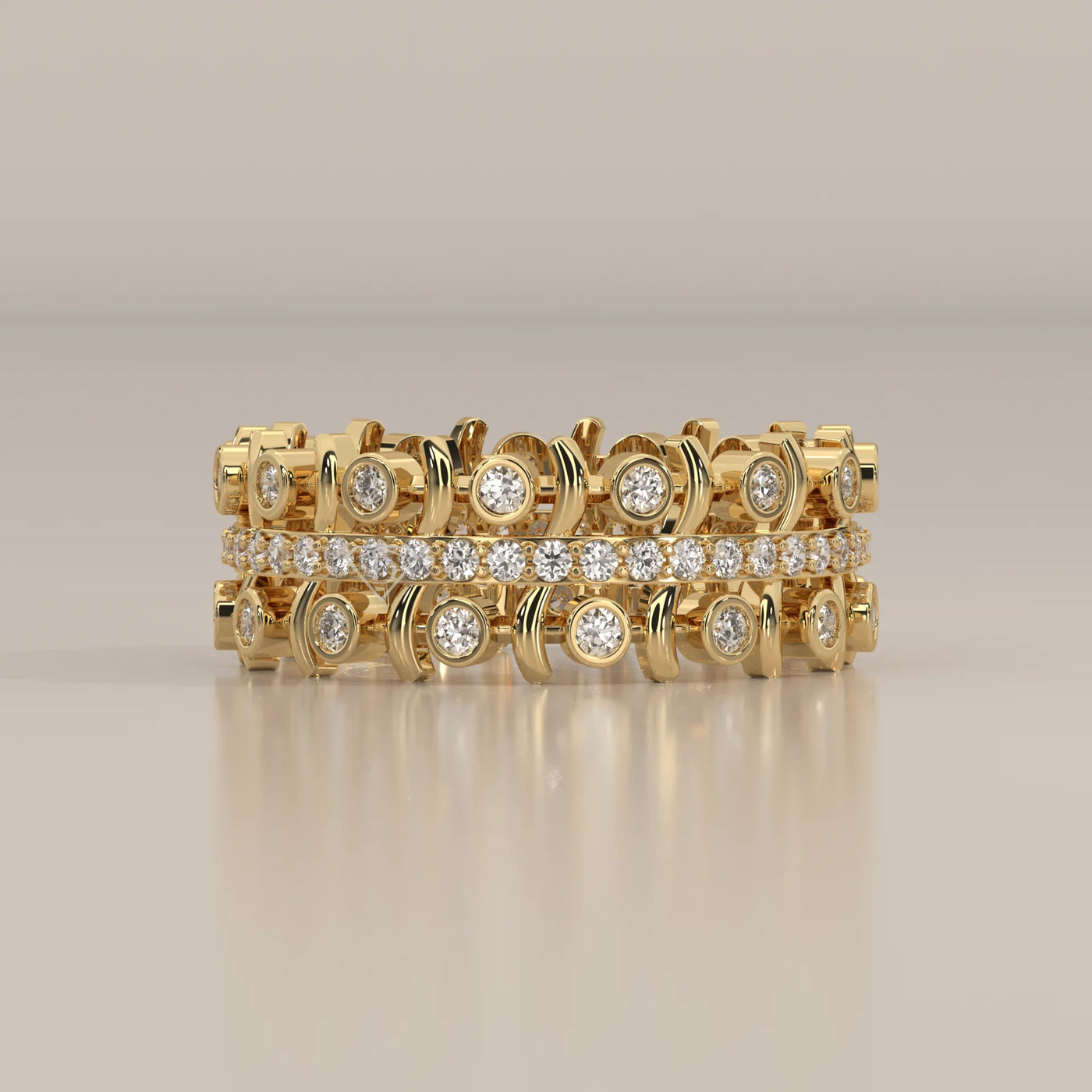 Side Profile: Round Diamond Eternity Band with Bezel Setting in Yellow Gold – Lab Grown – Driona Jewels