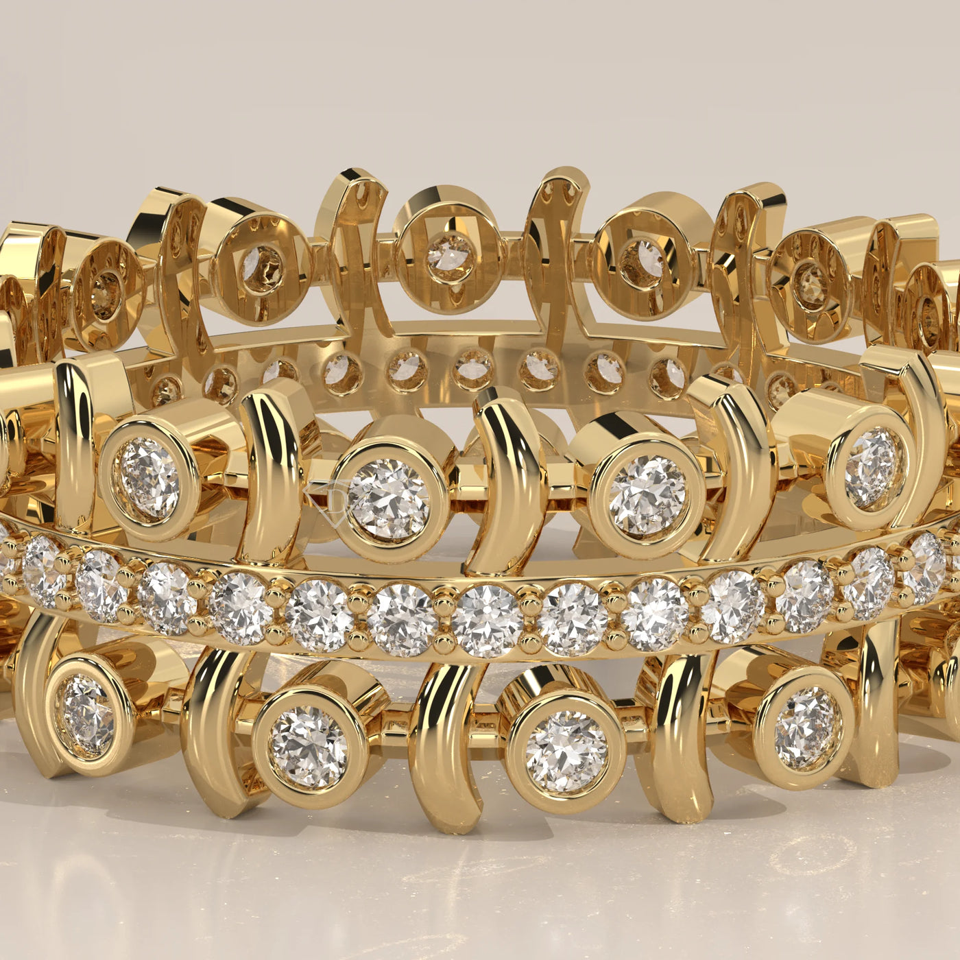 Stone Detail: Round Lab Grown Diamonds in Bezel Setting – Yellow Gold – Driona Jewels
