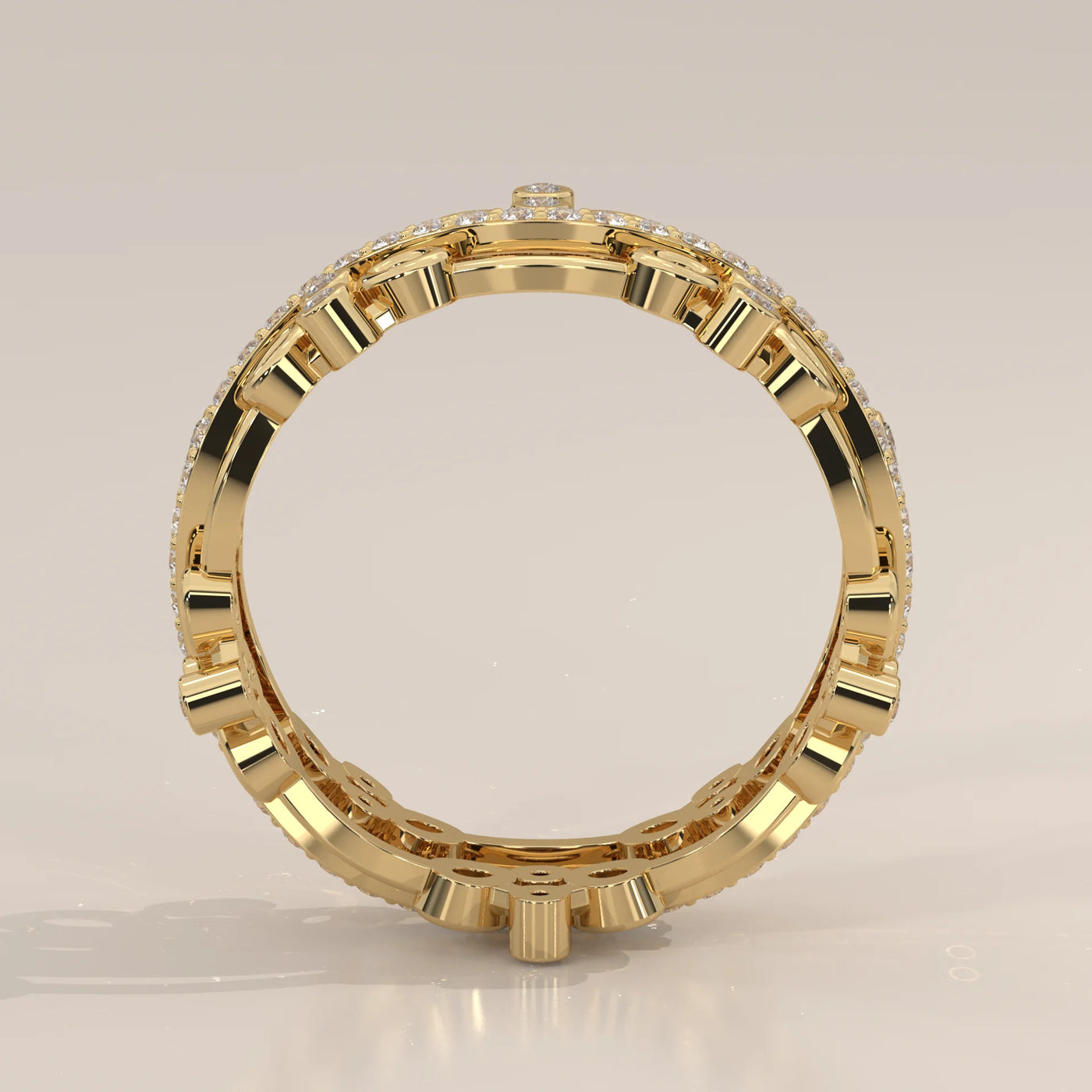Front View: Round Diamond Band with Bezel Setting in Yellow Gold – Lab Grown – Driona Jewels